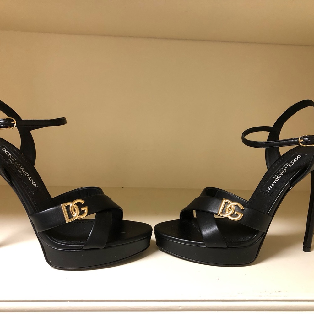Dolce & Gabbana Black and Gold Stiletto Heels with Platform
